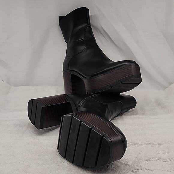 ASOS STRADIVARIUS CHUNKY BLACK STACKED HEEL HEART ZIPPER BOOTS LADIES 40 VGUC - Picture 14 of 16